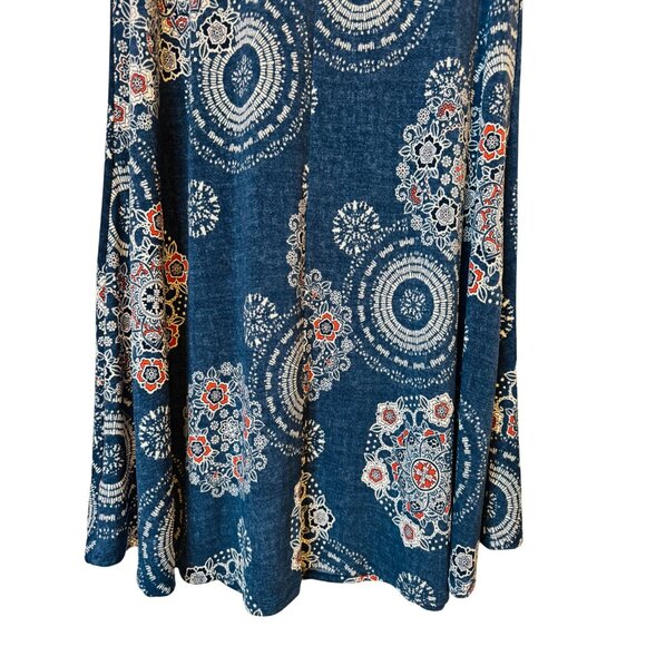 2/$25 SJS Medium Blue Bohemian Print A-Line Dress Medium Polyester/Spandex - Picture 7 of 11